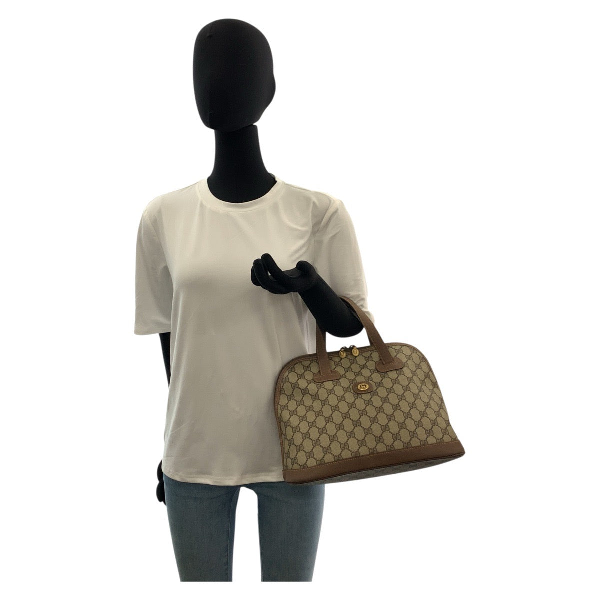 GUCCI Handbag 000 46 6004 GG Supreme Canvas Beige Brown Gold Metal Old Gucci