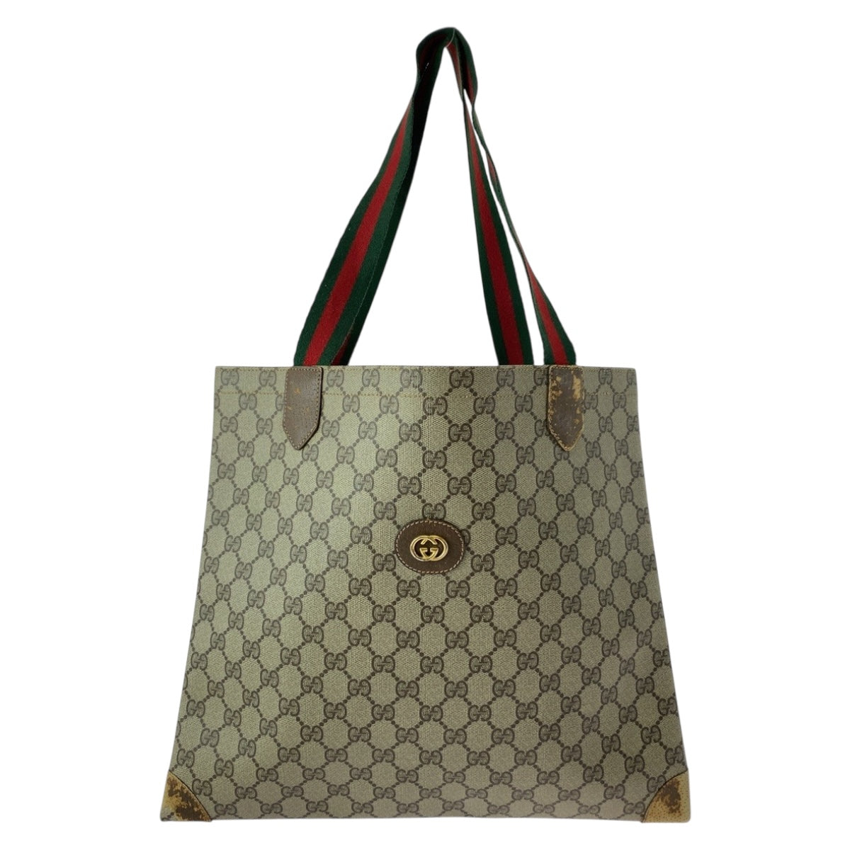 GUCCI Tote Bag 002 63 0048 GG Supreme Canvas Beige green red Old Gucci Shelly Line