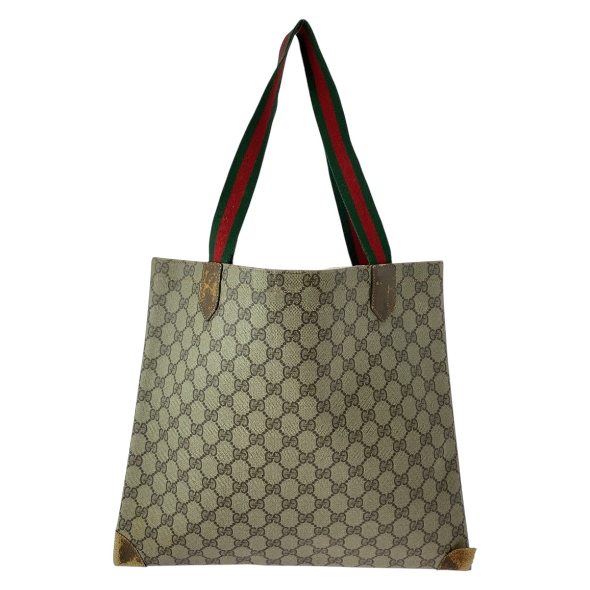 GUCCI Tote Bag 002 63 0048 GG Supreme Canvas Beige green red Old Gucci Shelly Line