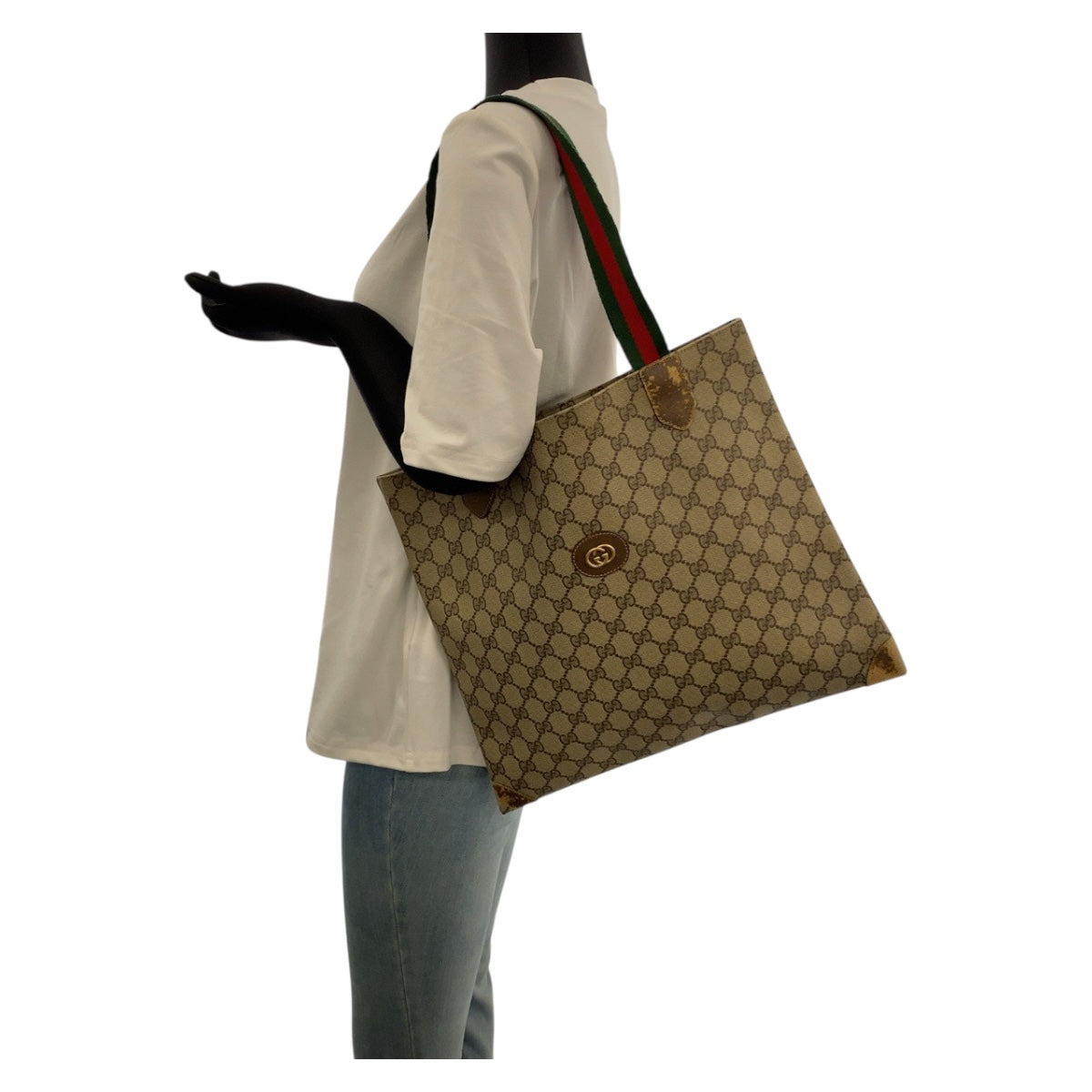 GUCCI Tote Bag 002 63 0048 GG Supreme Canvas Beige green red Old Gucci Shelly Line