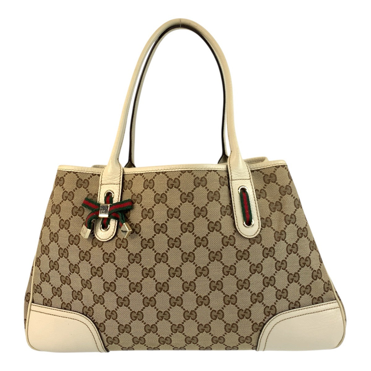 GUCCI Tote Bag 163805 GG canvas Beige Ivory Gold Metal Prince Shelley Line
