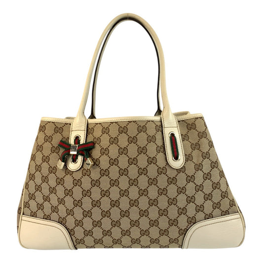 GUCCI Tote Bag 163805 GG canvas Beige Ivory Gold Metal Prince Shelley Line