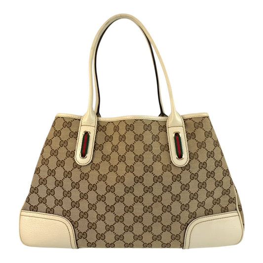 GUCCI Tote Bag 163805 GG canvas Beige Ivory Gold Metal Prince Shelley Line