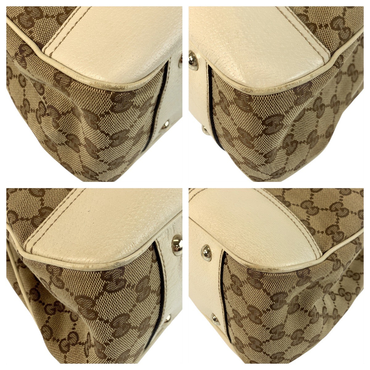 GUCCI Tote Bag 163805 GG canvas Beige Ivory Gold Metal Prince Shelley Line