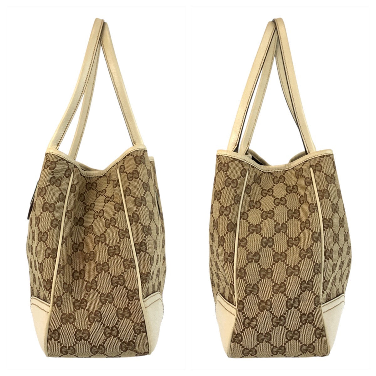 GUCCI Tote Bag 163805 GG canvas Beige Ivory Gold Metal Prince Shelley Line