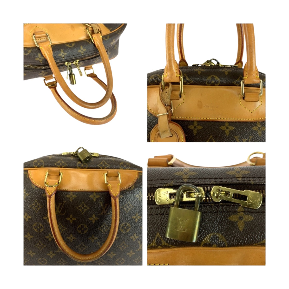 LOUIS VUITTON Handbag M47270 PVC Brown Gold Metal Monogram Deauville