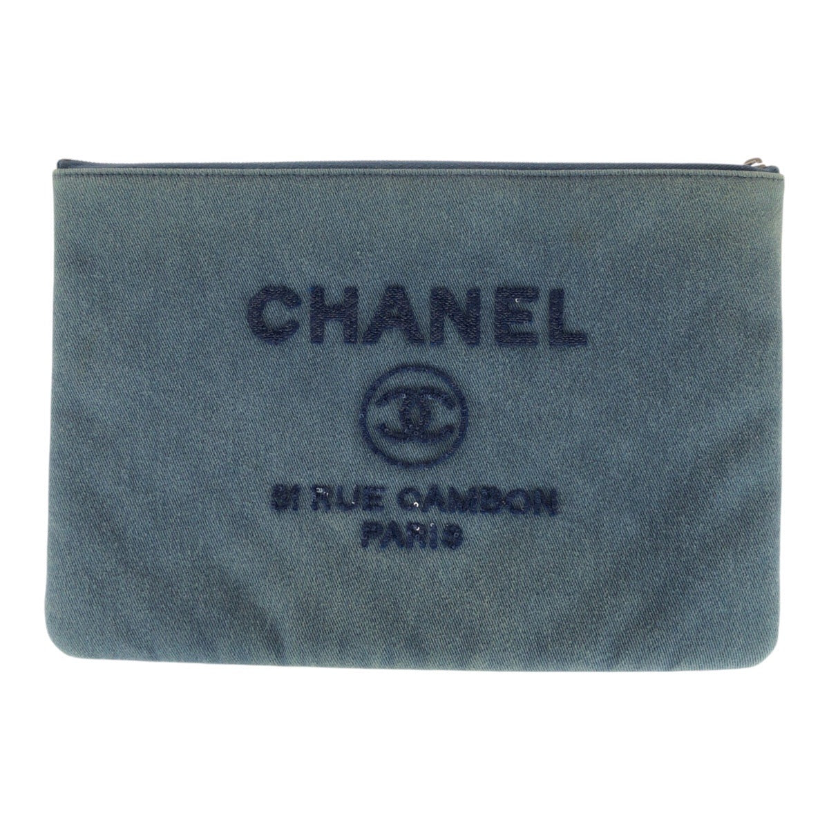 CHANEL Clutch bag A80117 denim blue Deauville Sequin