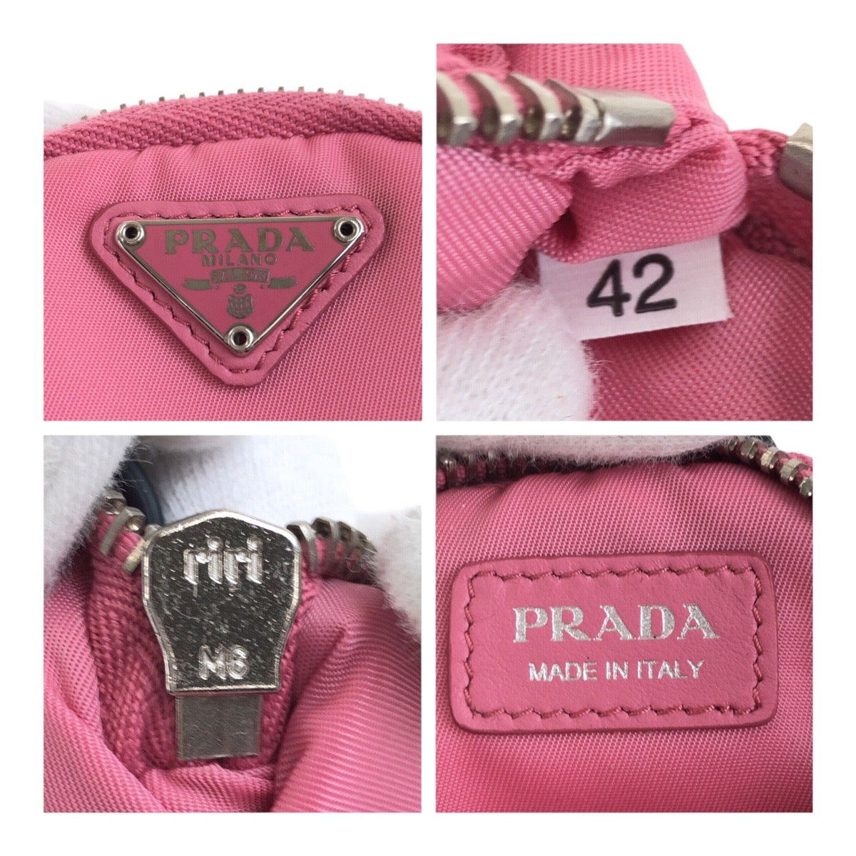 PRADA Pouch Nylon Pink Silver Test Triangle With logo