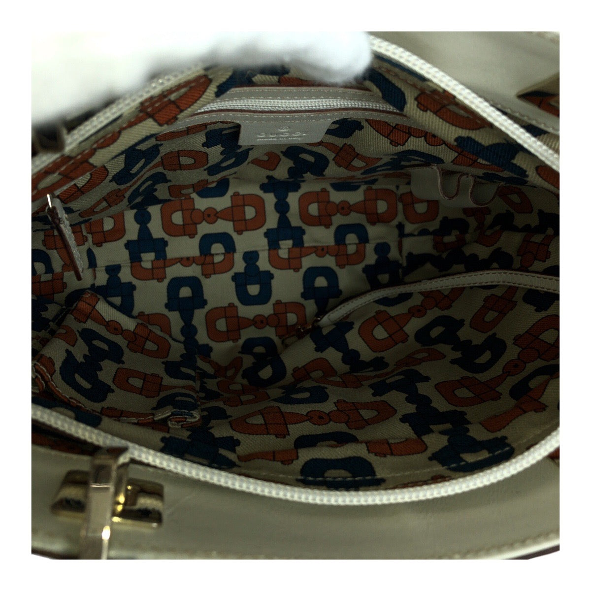 GUCCI Tote Bag 145994 leather White gold Guccisima