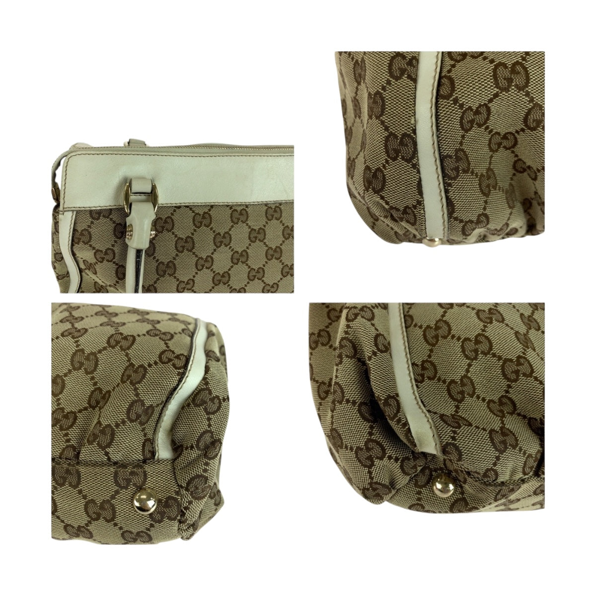 GUCCI Tote Bag 189831 GG canvas Beige White Gold Abbey