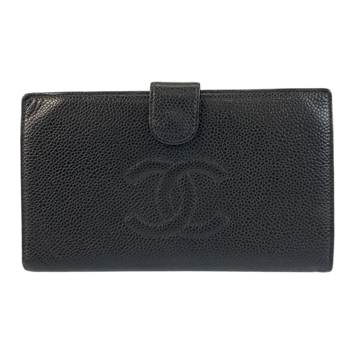CHANEL Bifold Wallet Caviar skin Black GoldMetal COCO Mark