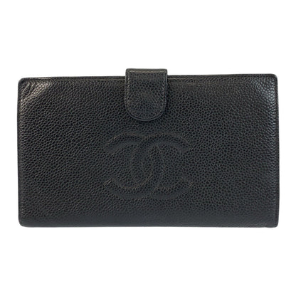 CHANEL Bifold Wallet Caviar skin Black GoldMetal COCO Mark