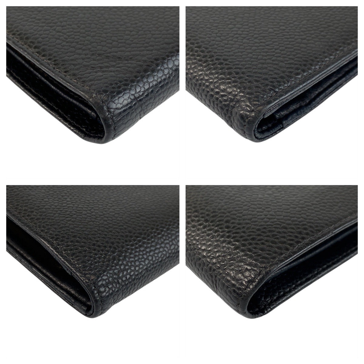 CHANEL Bifold Wallet Caviar skin Black GoldMetal COCO Mark