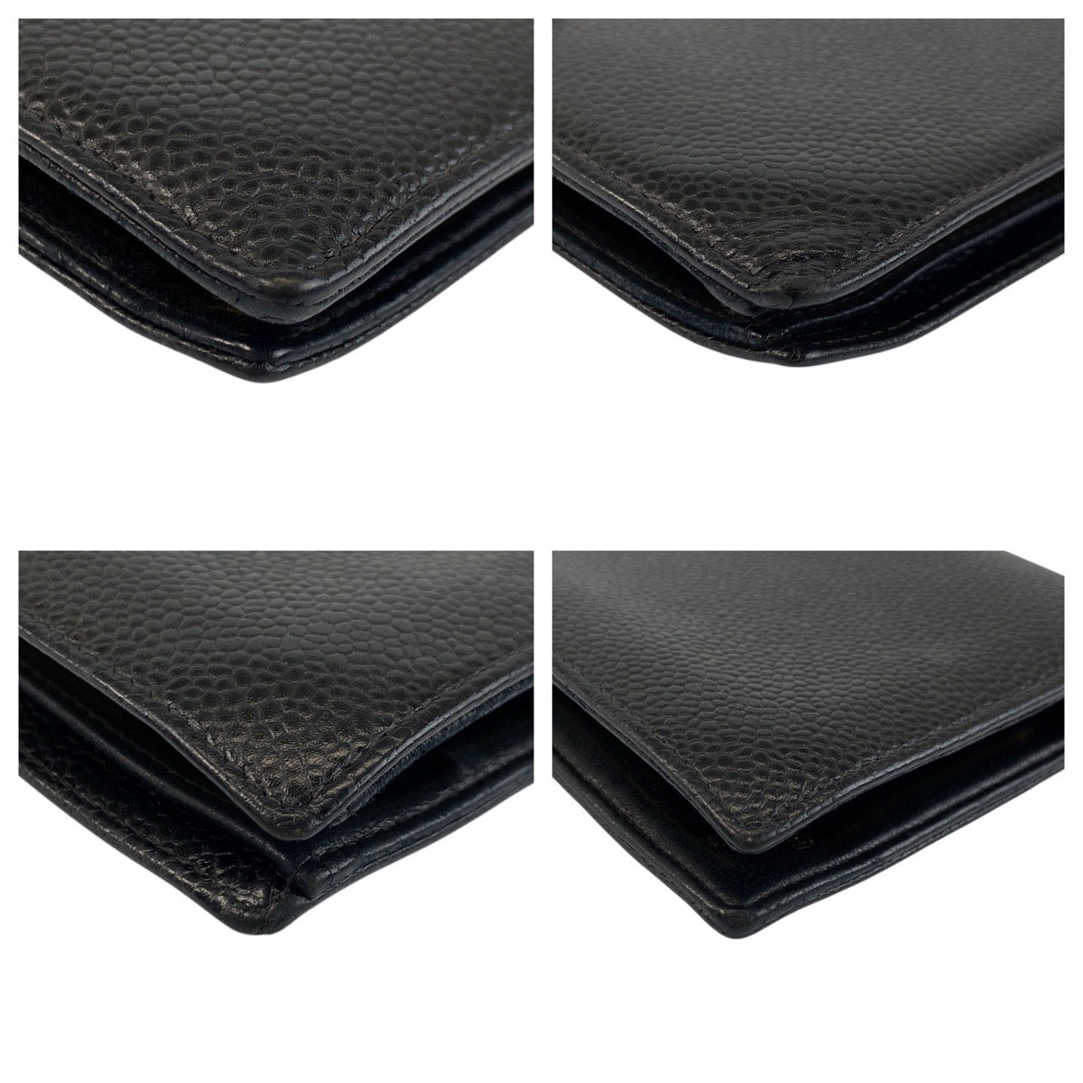 CHANEL Bifold Wallet Caviar skin Black GoldMetal COCO Mark