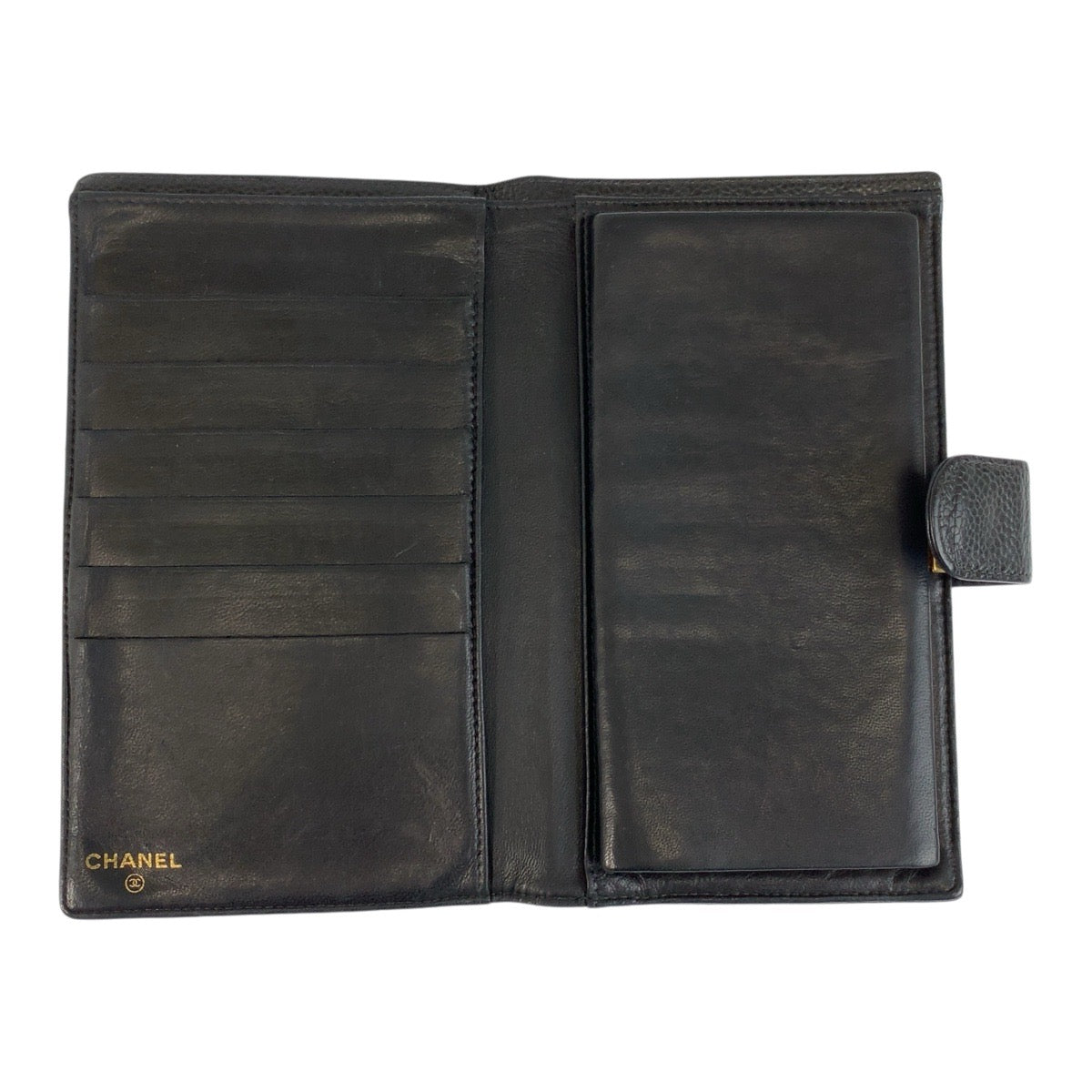 CHANEL Bifold Wallet Caviar skin Black GoldMetal COCO Mark