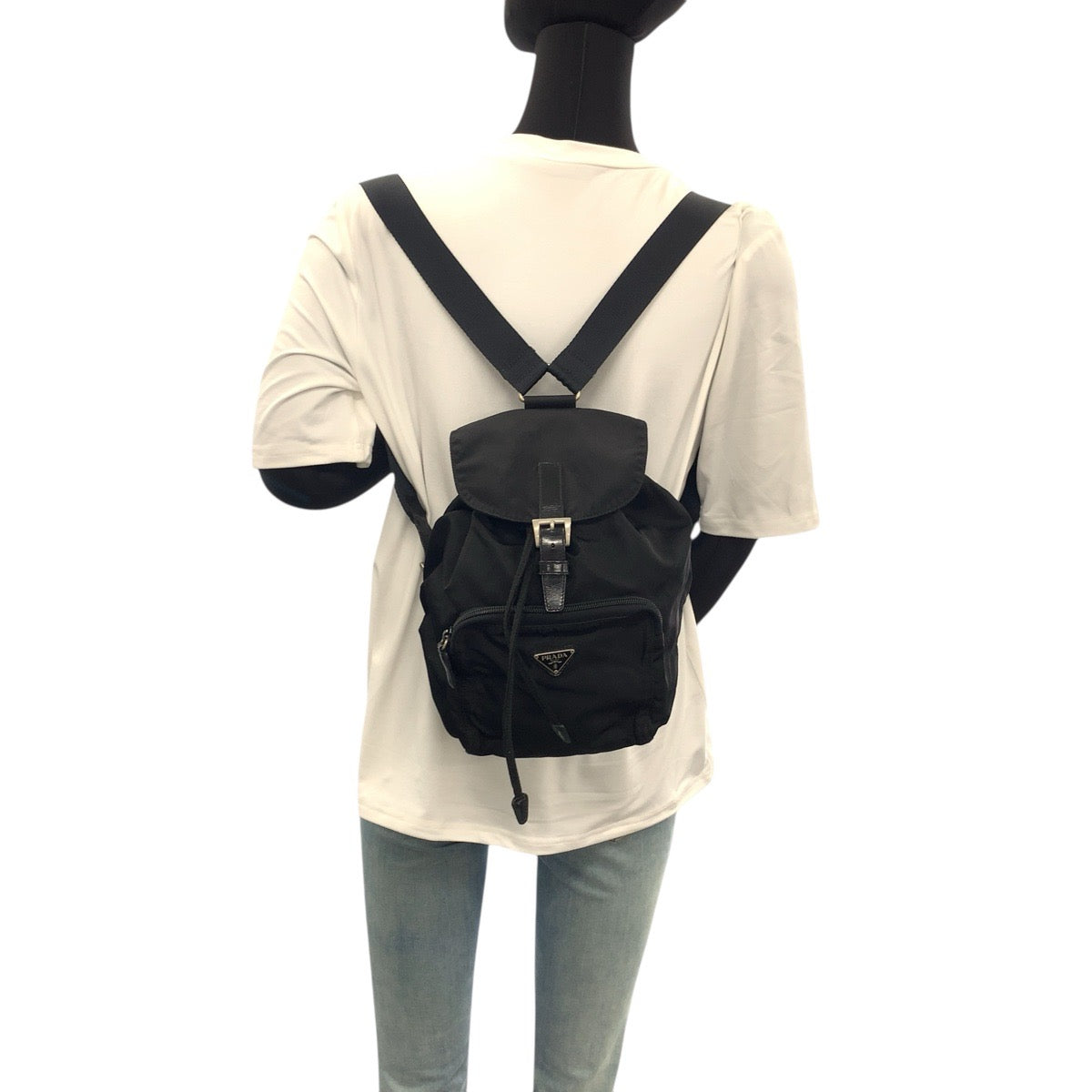PRADA Backpack Nylon Black SilverMetal Test Triangle With logo