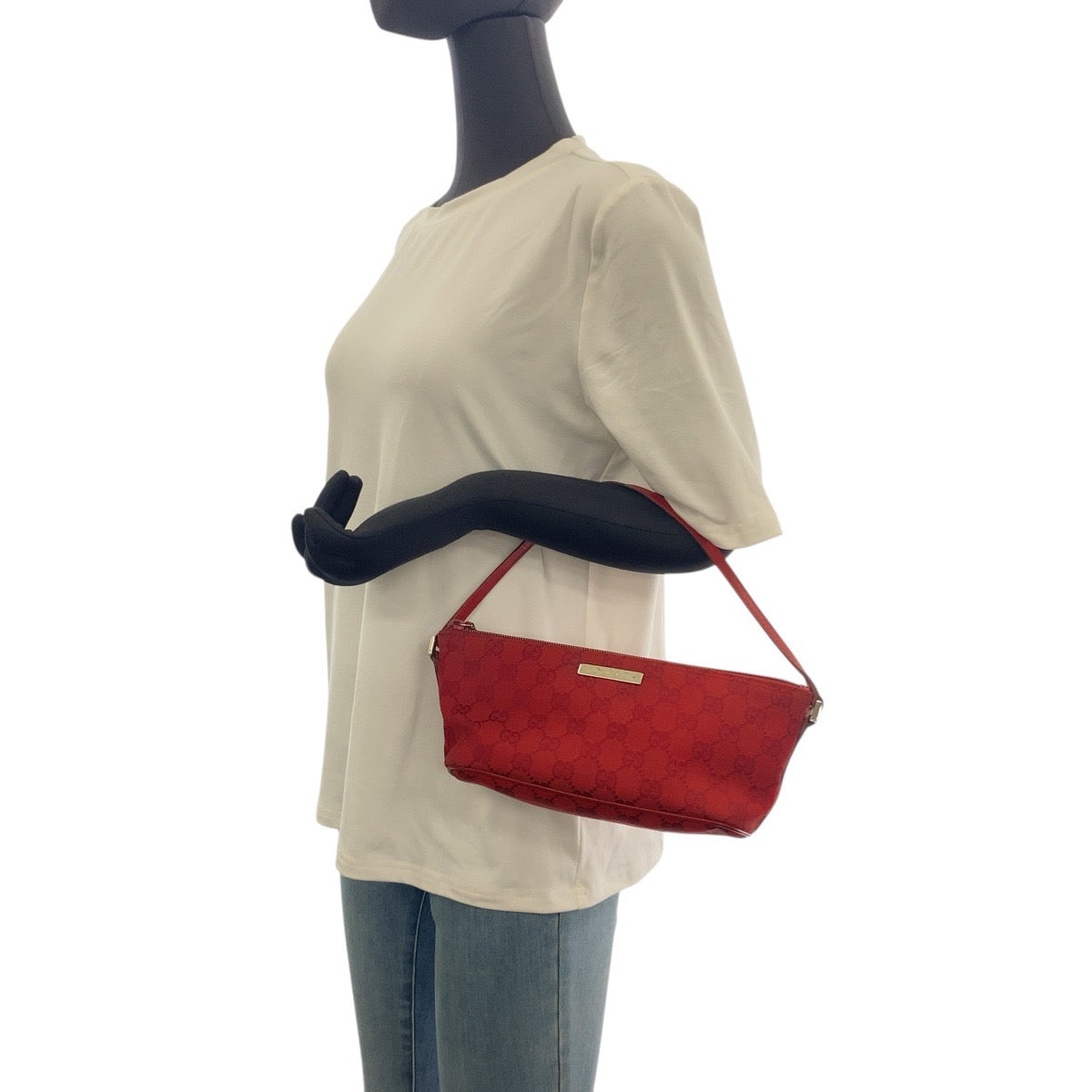 GUCCI Handbag 039 1108 GG canvas Red Silver Metal