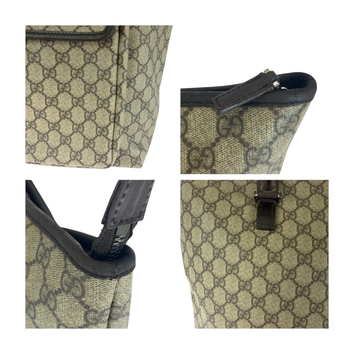 GUCCI Tote Bag 108832 GG Supreme Canvas Beige Brown Silver