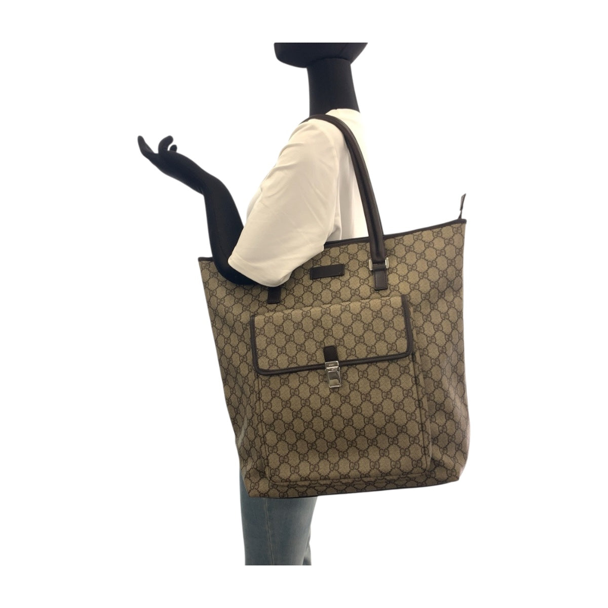 GUCCI Tote Bag 108832 GG Supreme Canvas Beige Brown Silver