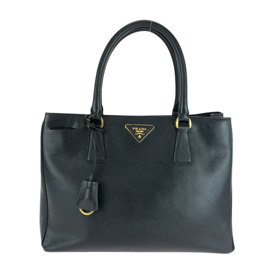 PRADA Tote Bag leather Black Silver Safiano Galleria