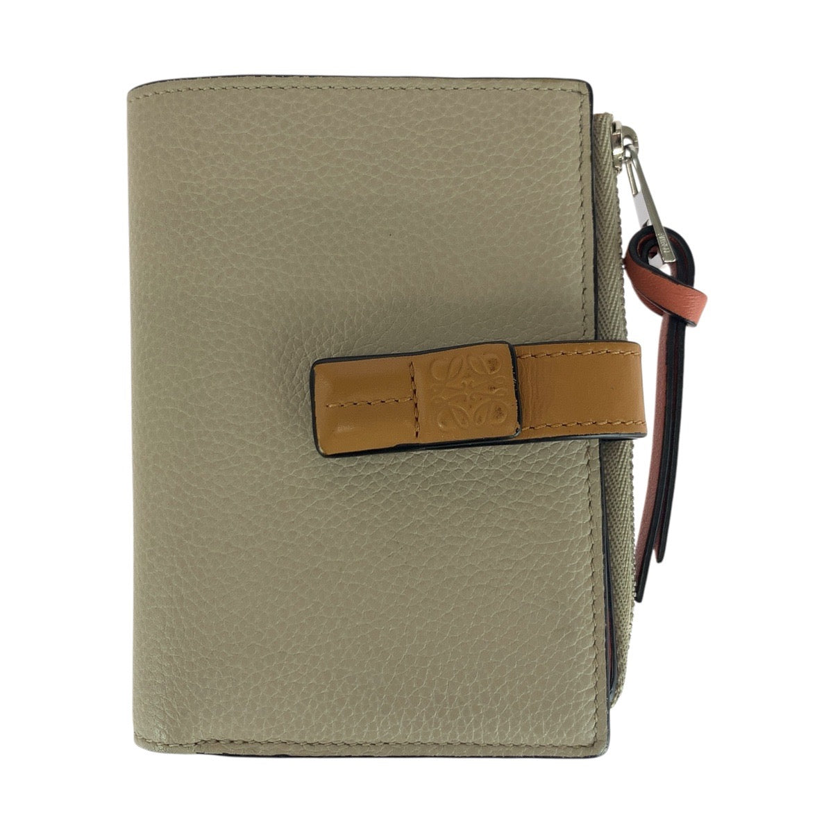 LOEWE Bifold Wallet leather Beige Brown SilverMetal anagram