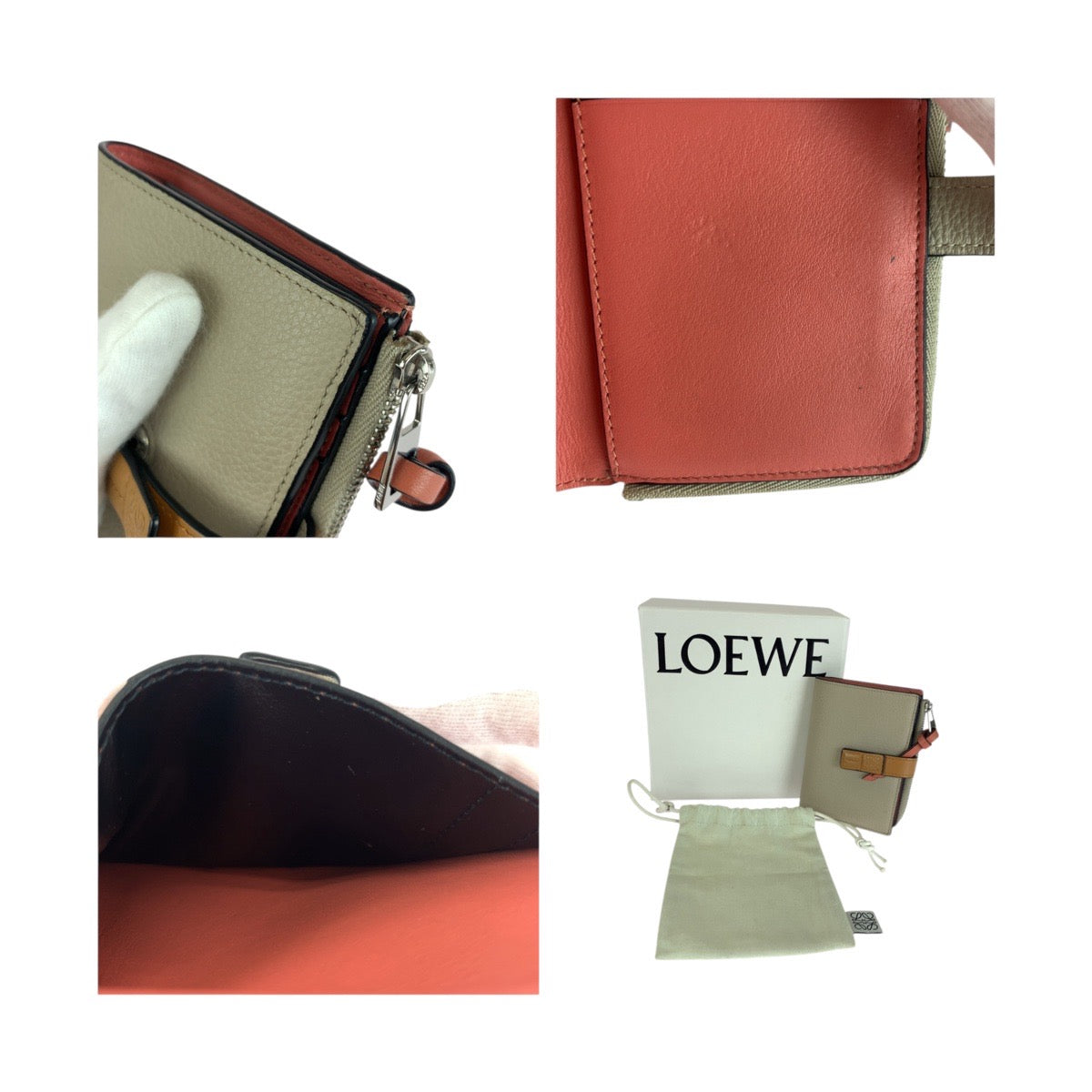 LOEWE Bifold Wallet leather Beige Brown SilverMetal anagram
