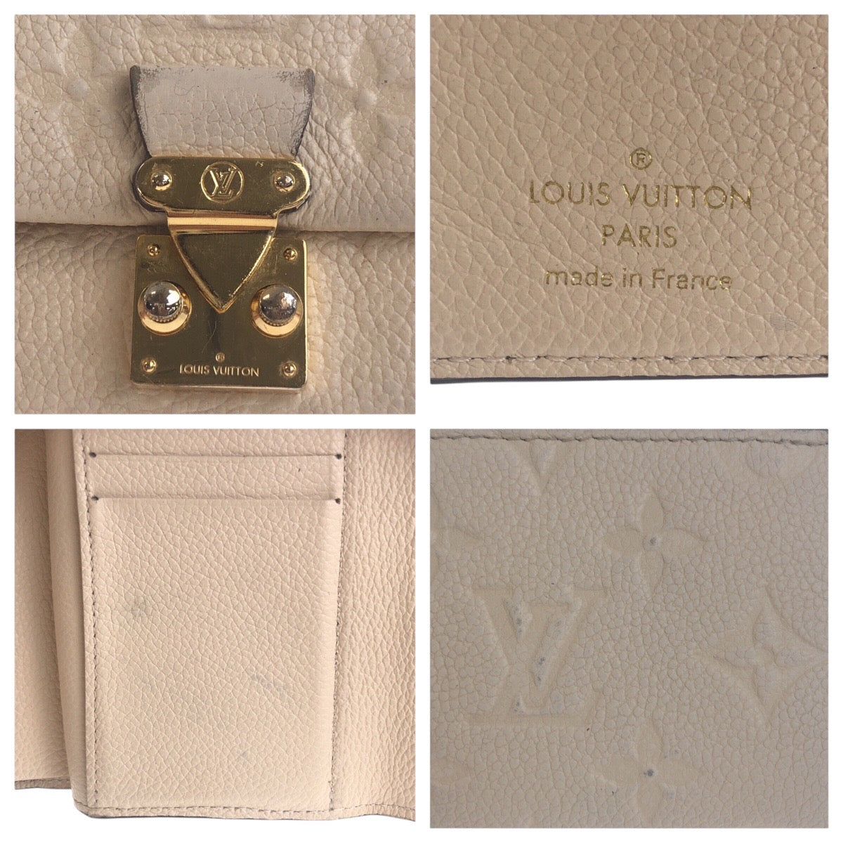 LOUIS VUITTON Tri-fold wallet M81071 leather Beige Ivory Gold Metal Monogram Unplant Portefeuille Metis Compact