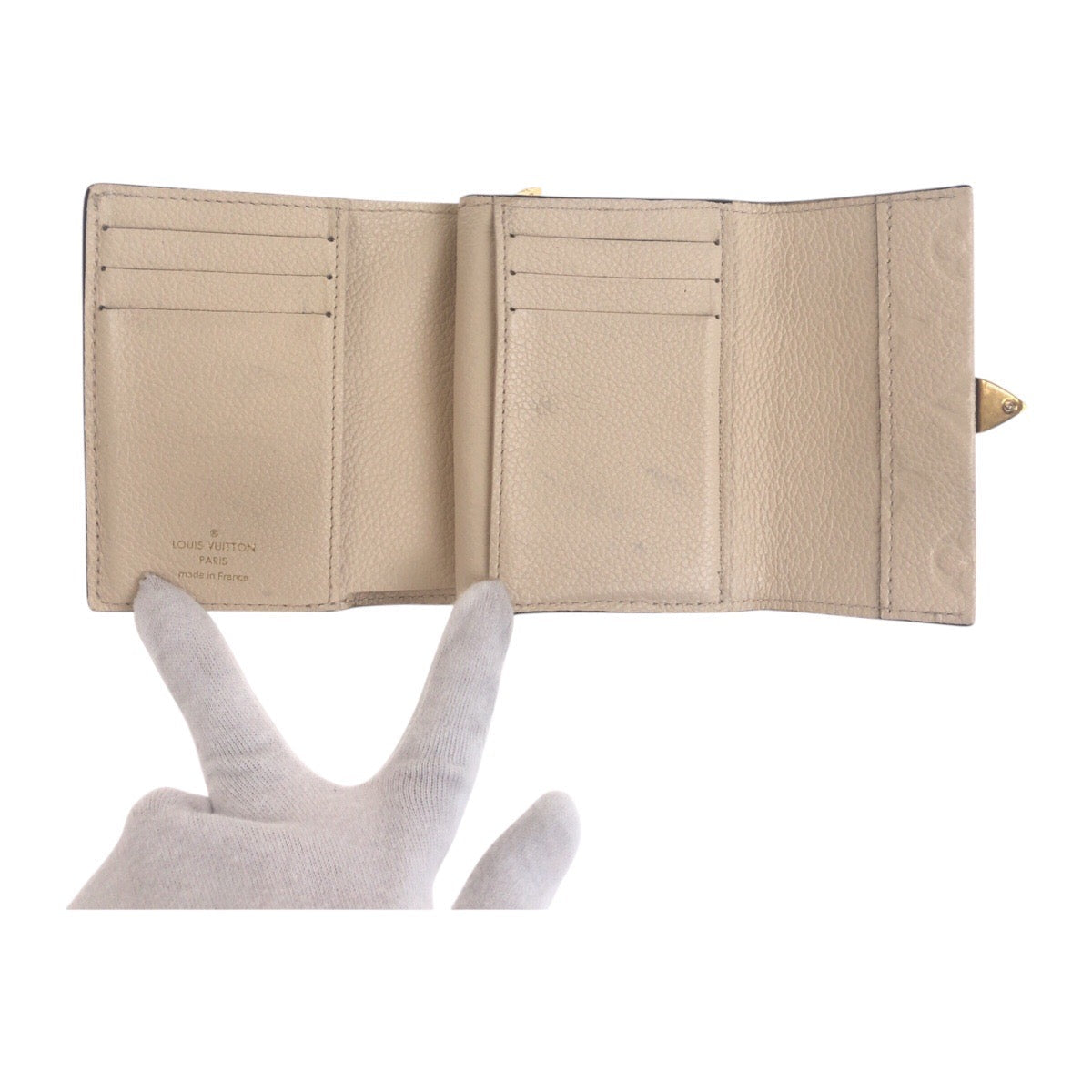 LOUIS VUITTON Tri-fold wallet M81071 leather Beige Ivory Gold Metal Monogram Unplant Portefeuille Metis Compact