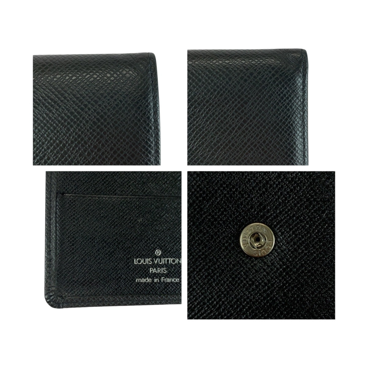 LOUIS VUITTON Bifold Wallet M30452 leather Ardoise Black SilverMetal Taiga Porte Billets 3 Cartes Crdit