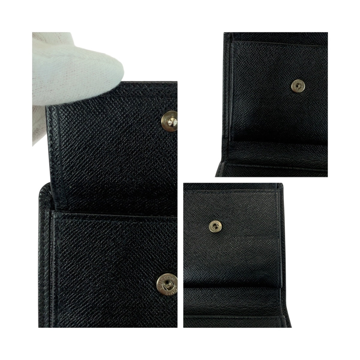 LOUIS VUITTON Bifold Wallet M30452 leather Ardoise Black SilverMetal Taiga Porte Billets 3 Cartes Crdit