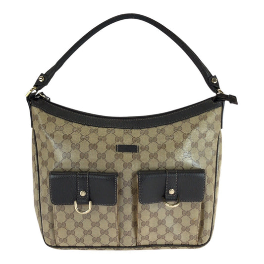 GUCCI Shoulder Bag 293581 PVC Brown Beige Gold Metal GG crystal