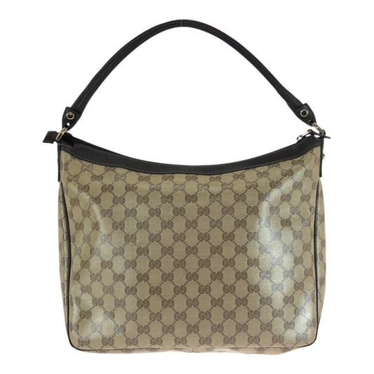 GUCCI Shoulder Bag 293581 PVC Brown Beige Gold Metal GG crystal