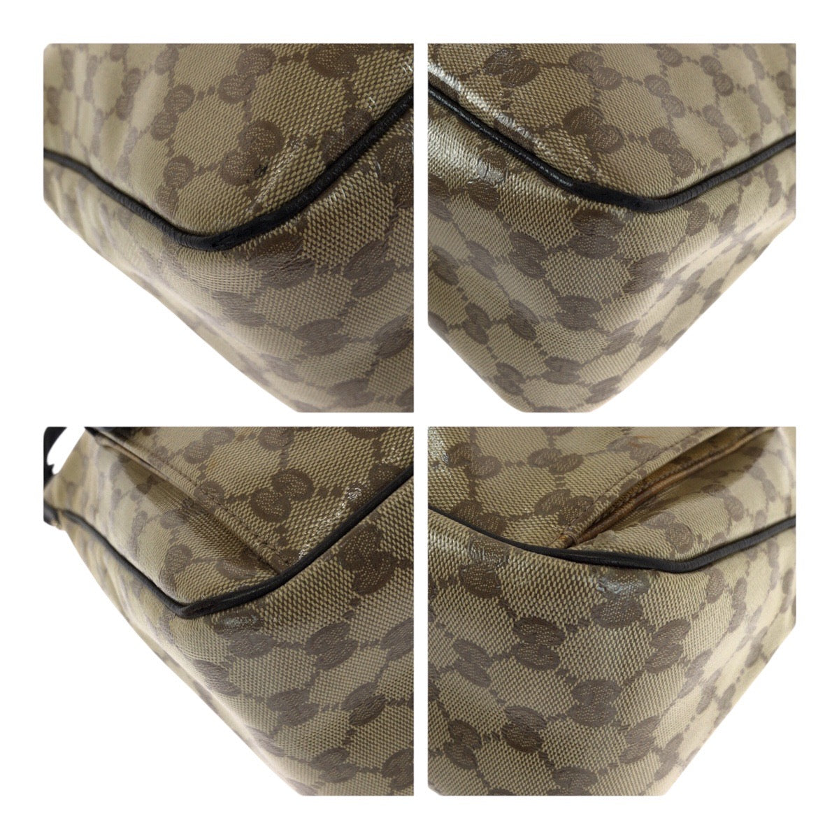 GUCCI Shoulder Bag 293581 PVC Brown Beige Gold Metal GG crystal