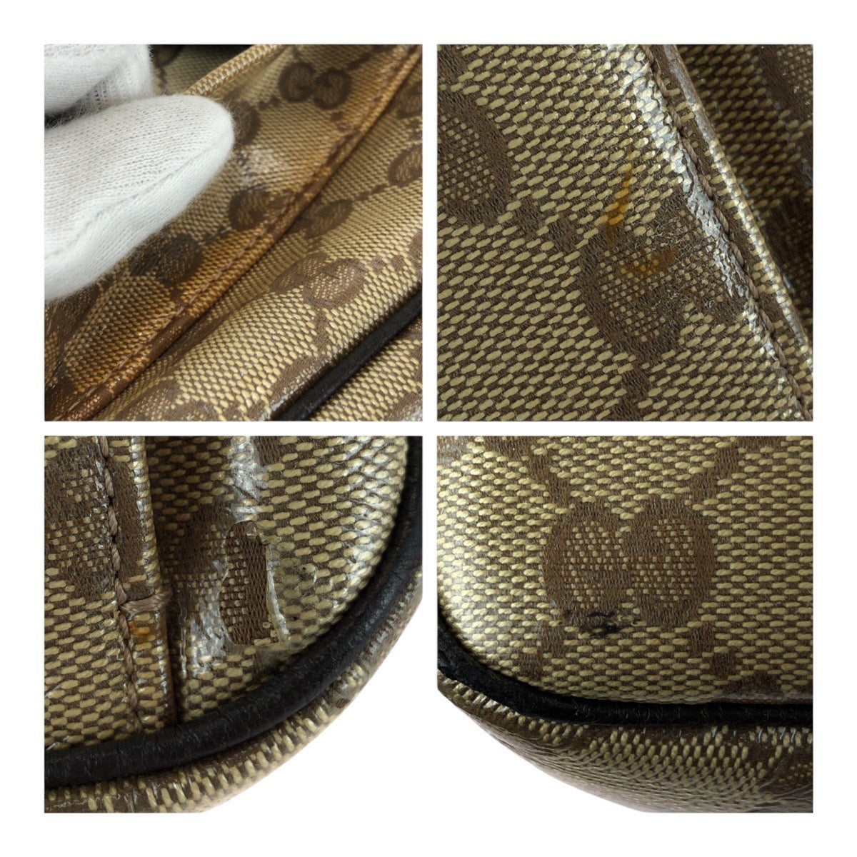 GUCCI Shoulder Bag 293581 PVC Brown Beige Gold Metal GG crystal