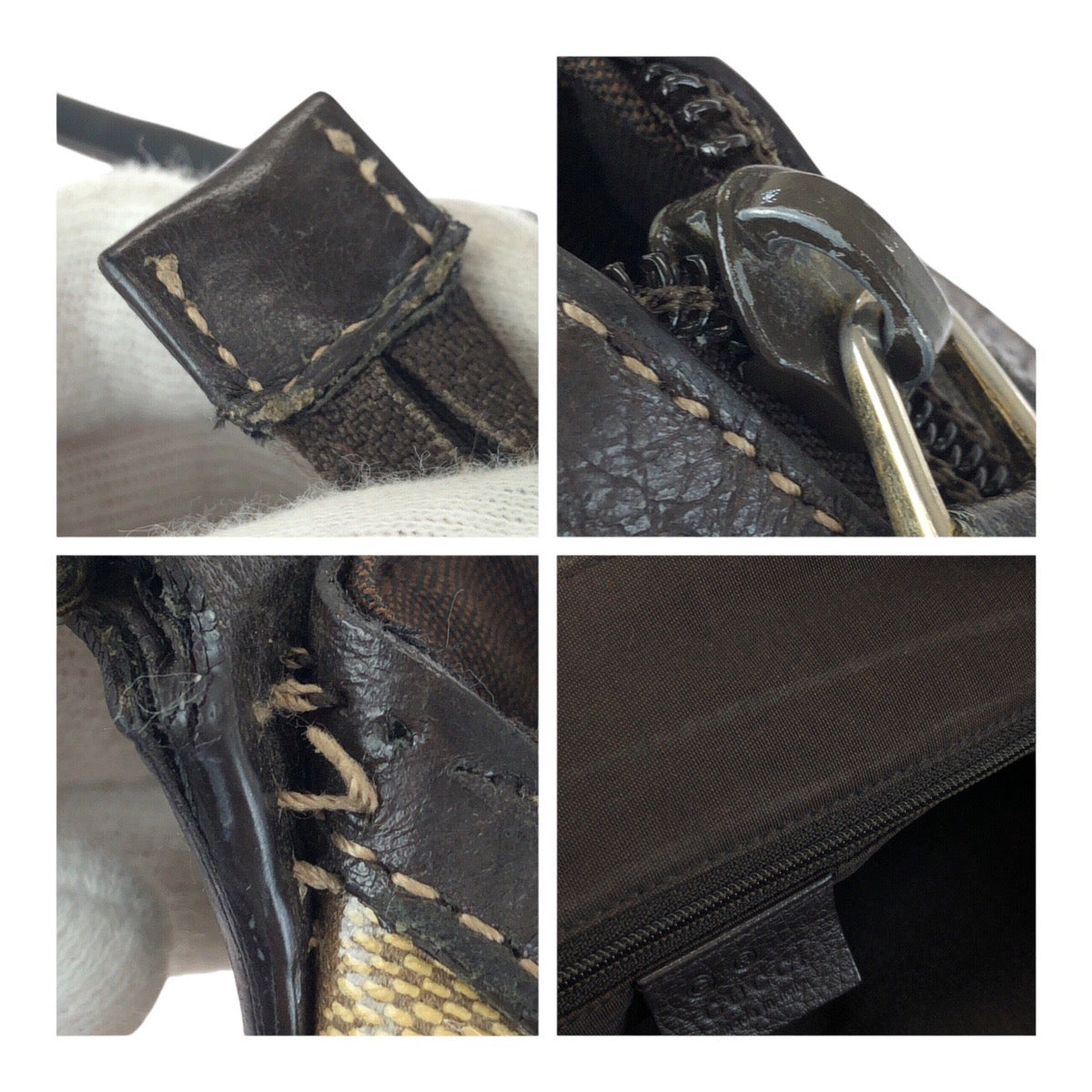 GUCCI Shoulder Bag 293581 PVC Brown Beige Gold Metal GG crystal