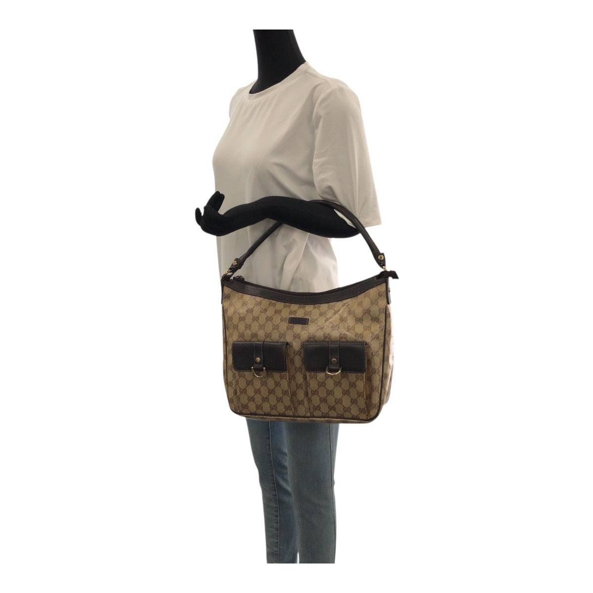 GUCCI Shoulder Bag 293581 PVC Brown Beige Gold Metal GG crystal