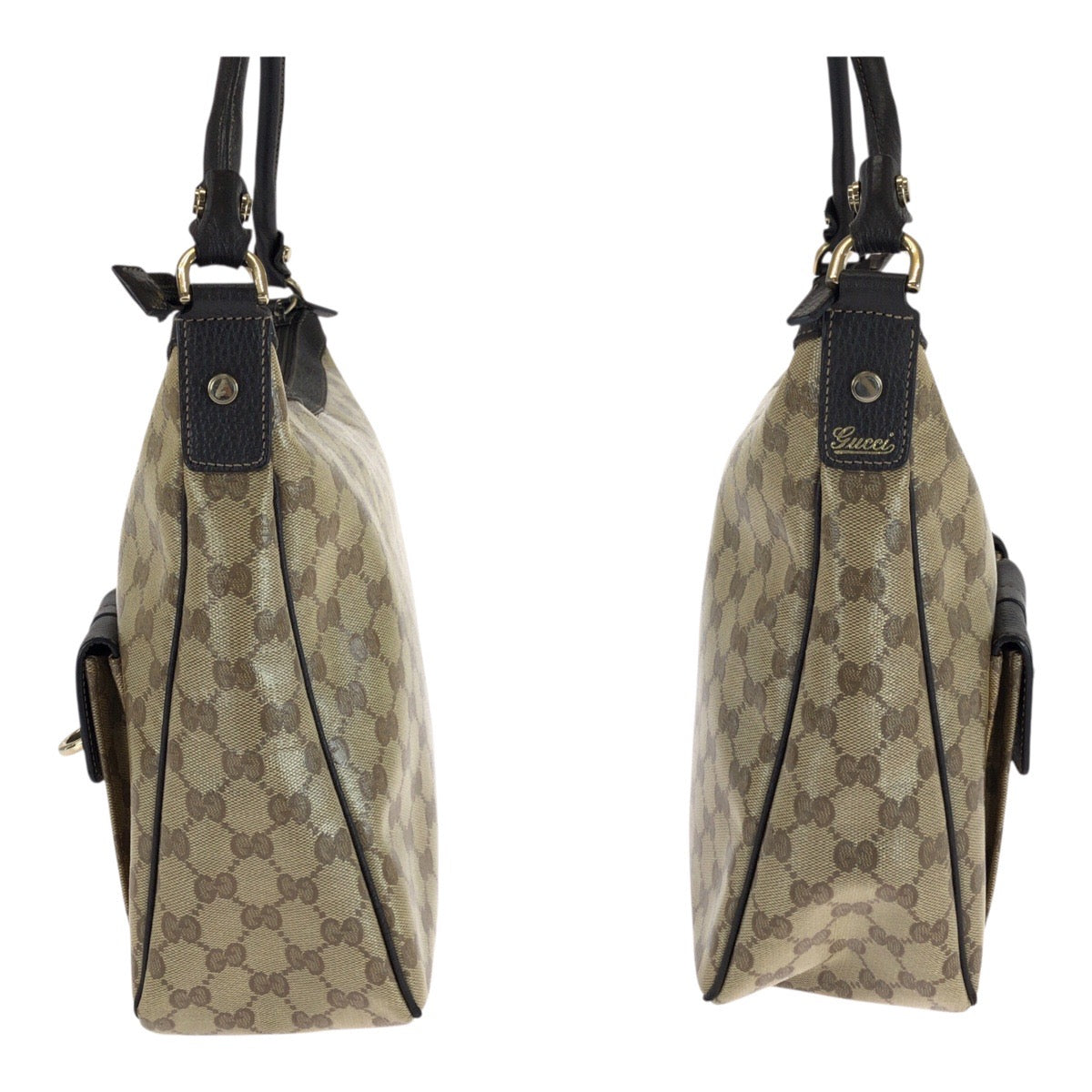 GUCCI Shoulder Bag 293581 PVC Brown Beige Gold Metal GG crystal