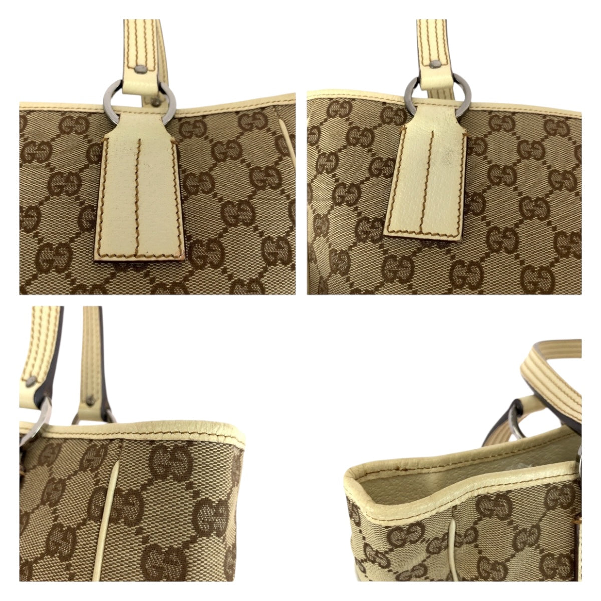 GUCCI Tote Bag 113019 GG canvas Beige SilverMetal