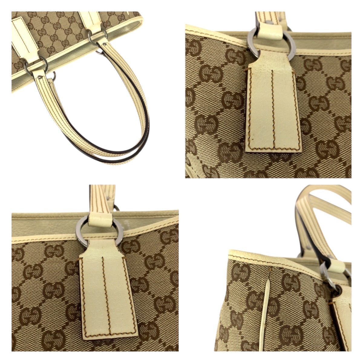 GUCCI Tote Bag 113019 GG canvas Beige SilverMetal