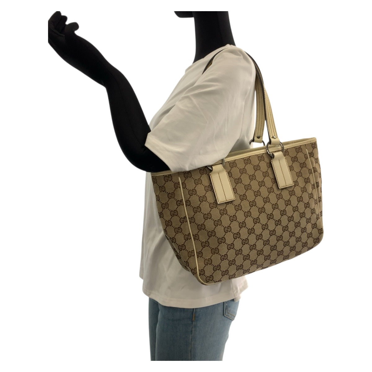 GUCCI Tote Bag 113019 GG canvas Beige SilverMetal