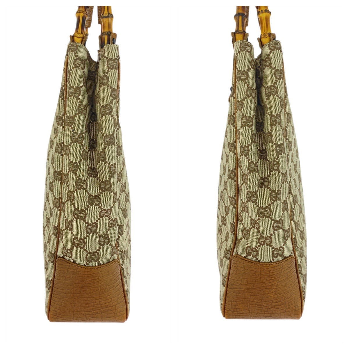GUCCI Tote Bag 112530 GG canvas Beige Brown Black Metal Bamboo