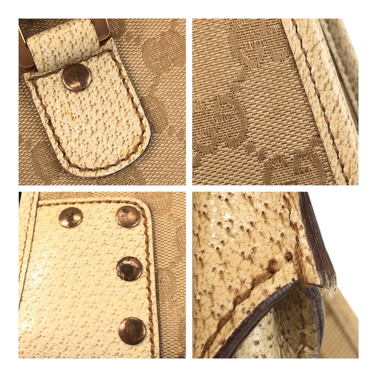 GUCCI Tote Bag 124260 canvas Ivory Gold GG canvas studs