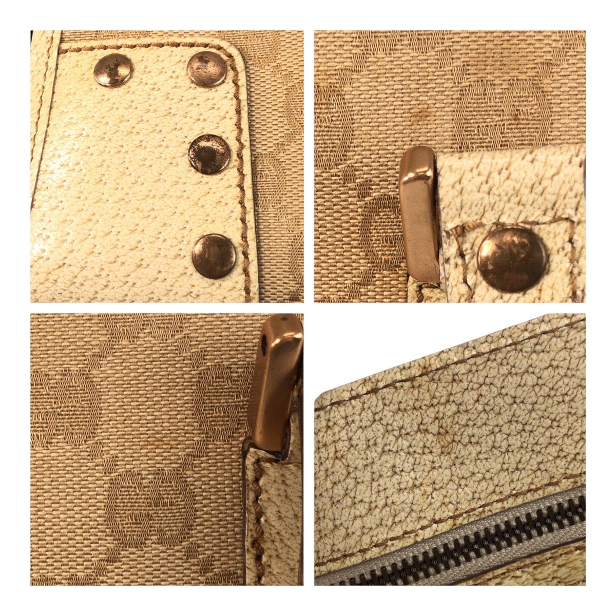 GUCCI Tote Bag 124260 canvas Ivory Gold GG canvas studs