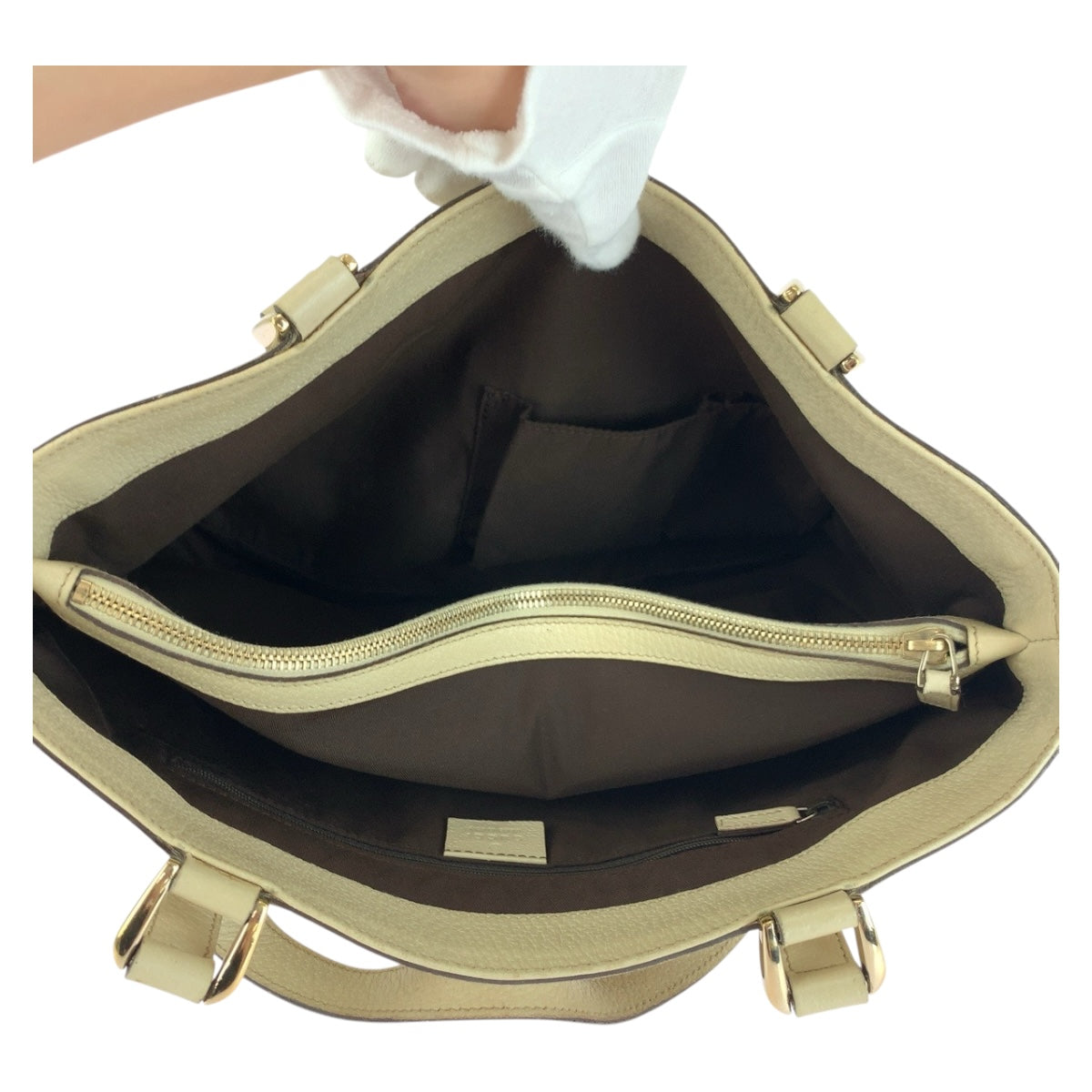 GUCCI Tote Bag 17004 GG canvas Beige White Gold Metal Abbey