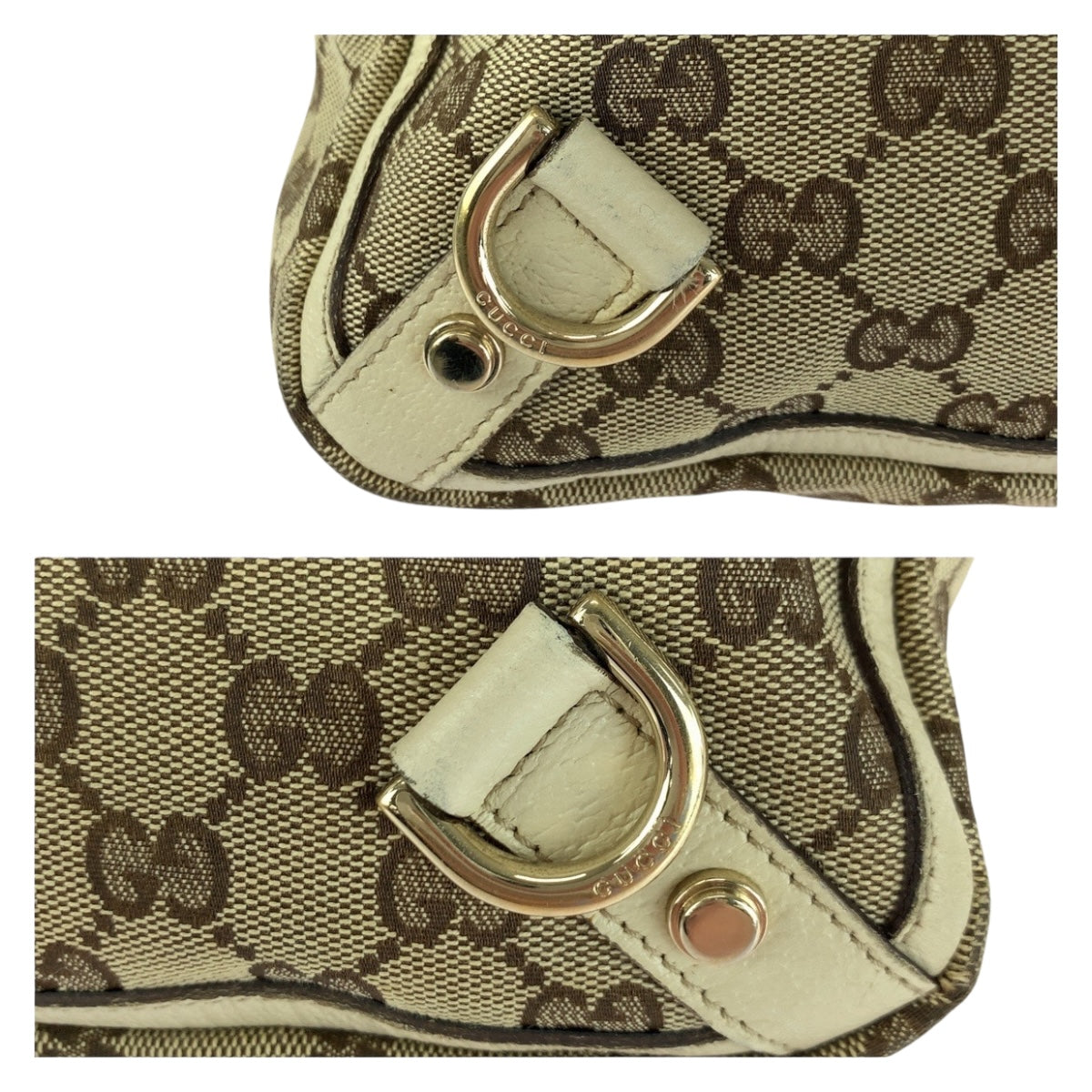 GUCCI Tote Bag 17004 GG canvas Beige White Gold Metal Abbey
