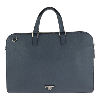PRADA Business bag leather Navy SilverMetal Safiano Triangle With logo