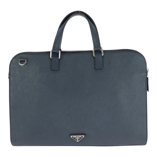 PRADA Business bag leather Navy SilverMetal Safiano Triangle With logo