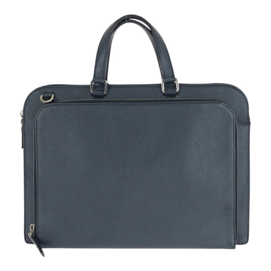 PRADA Business bag leather Navy SilverMetal Safiano Triangle With logo
