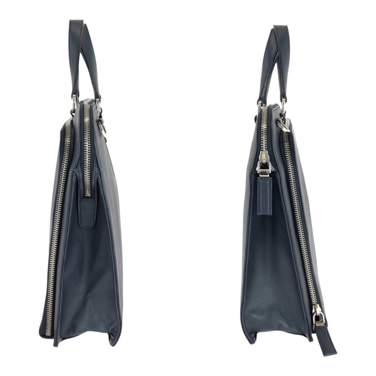 PRADA Business bag leather Navy SilverMetal Safiano Triangle With logo