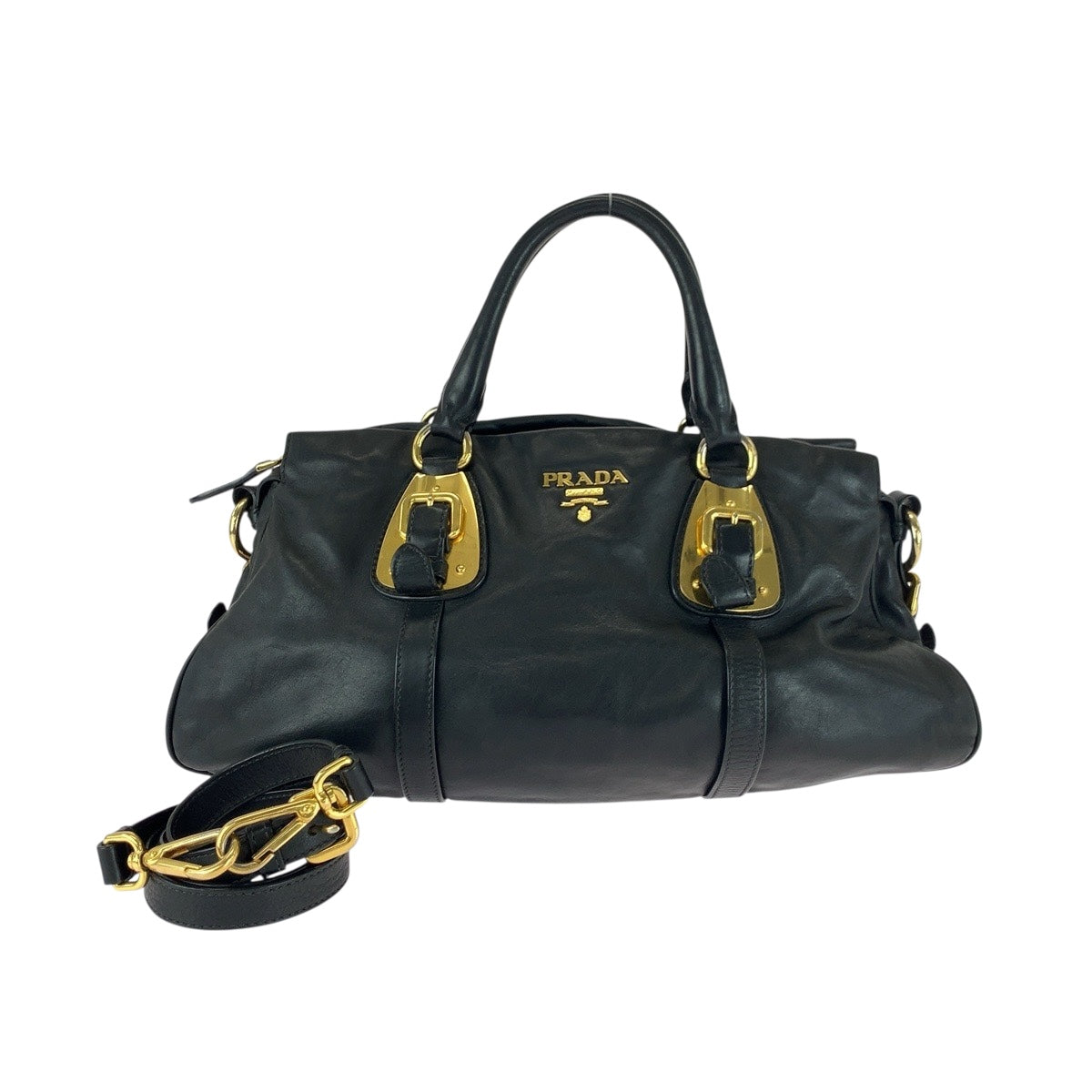 PRADA Shoulder Bag BN1903 leather Black GoldMetal logo